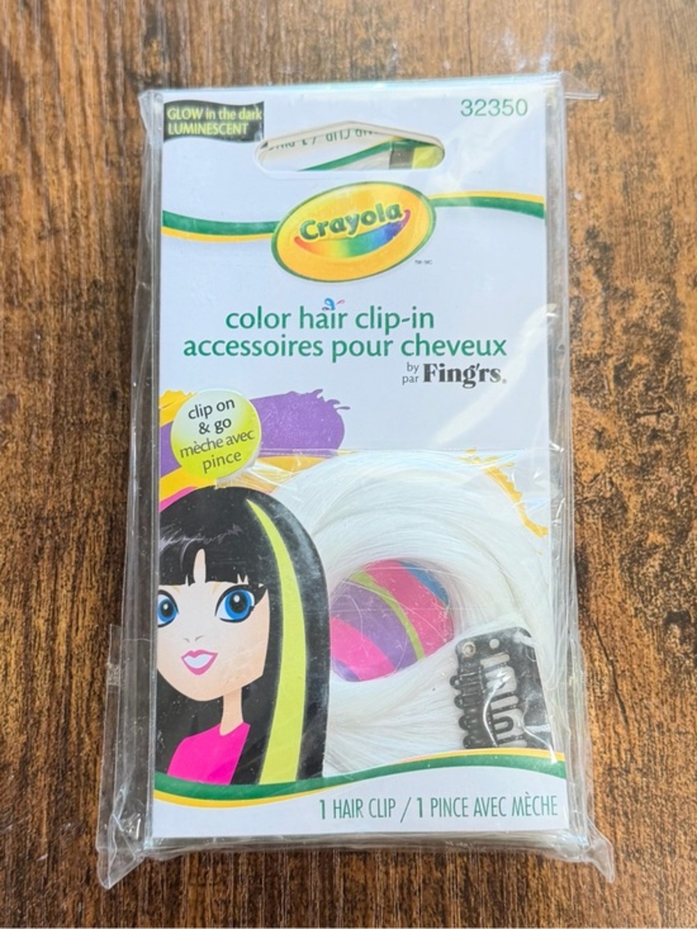 4pc Crayola Glow-in-the-Dark Color Hair Clip-In — White with Neon Accent
